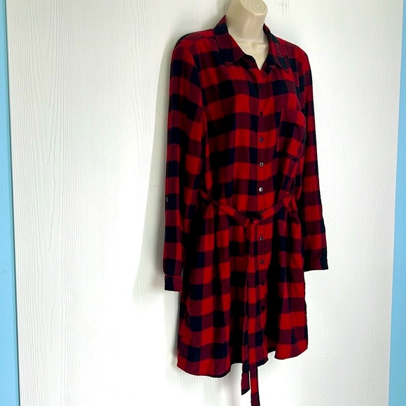 Abercrombie &Fitch -Buffalo Red & Black Plaid Flannel Button Down Shirt Dress XL - Picture 4 of 12